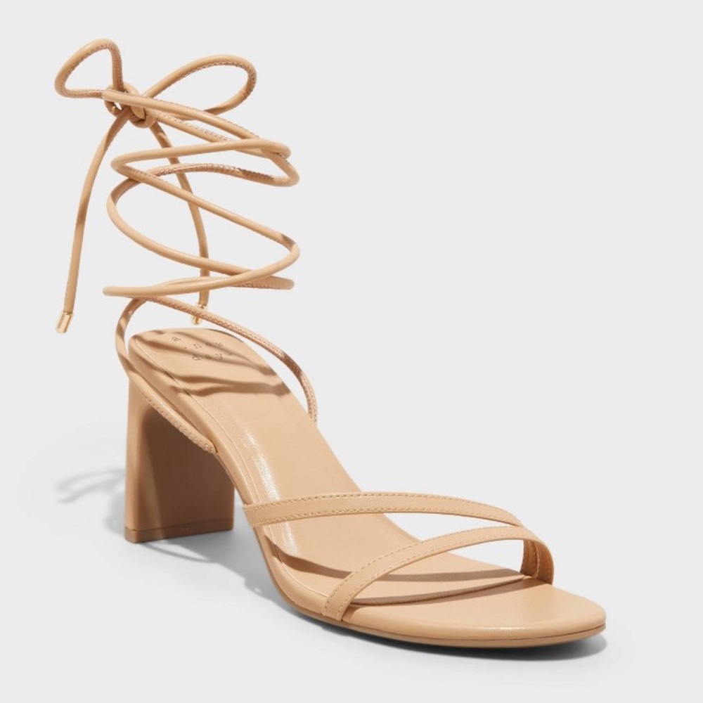 A New Day Marcia Women's Beige Lace up Heels Memory Foam Insole